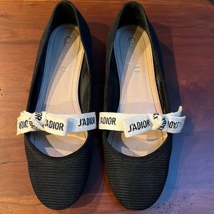 Christian Dior Miss J’Adior Black Fabric Ballet Flats with Bow size 36